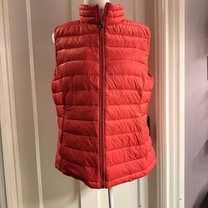Amazon Womens Size L Puffer Vest Red Quilted Full Zip Sleeveless Jacket